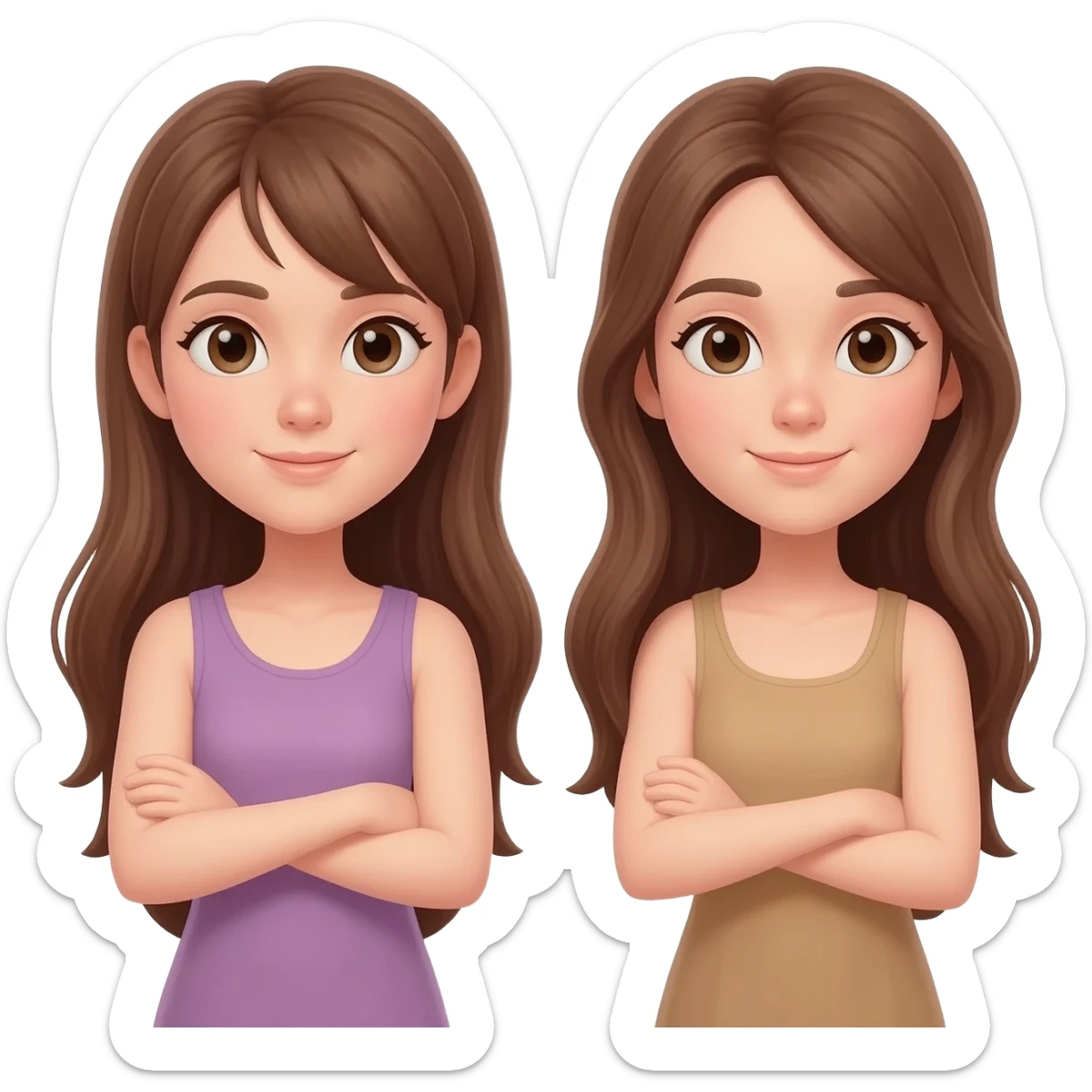 Two girls with brown long hair shrugging sticker