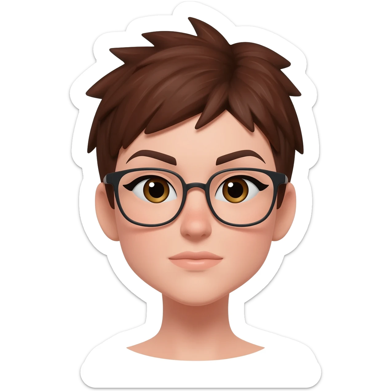 Female very short brown hair few spikes glasses sticker
