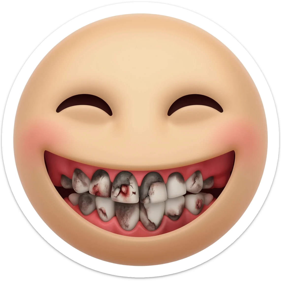 Smiling laughing face with rotten teeth sticker
