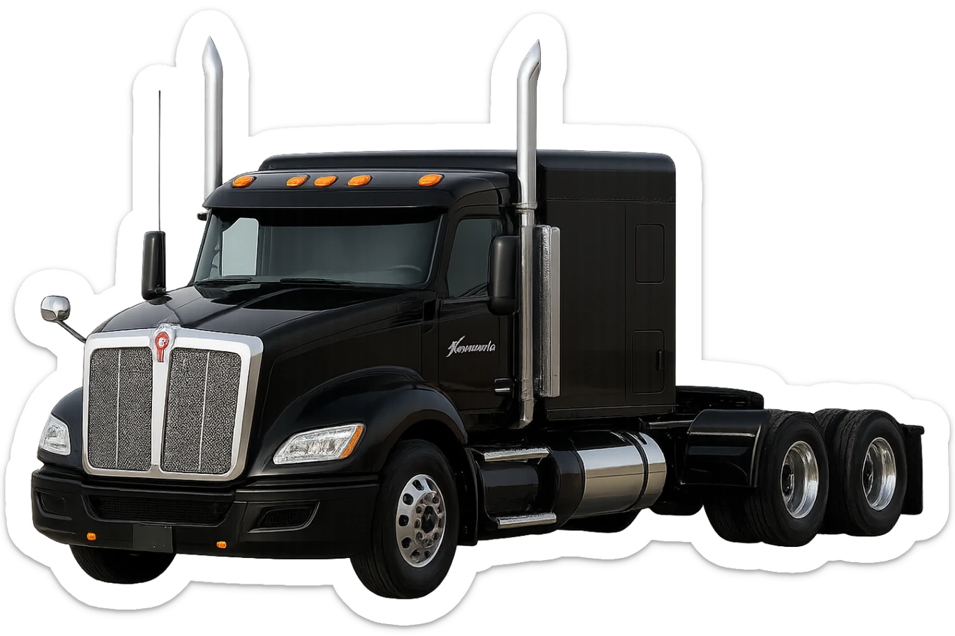 Enhance the flat top sleeper cab design of the 2026 Kenworth T680 semi truck, making the flat roof and low profile of the sleeper very clear and visually distinct. Keep a realistic style with no background. sticker