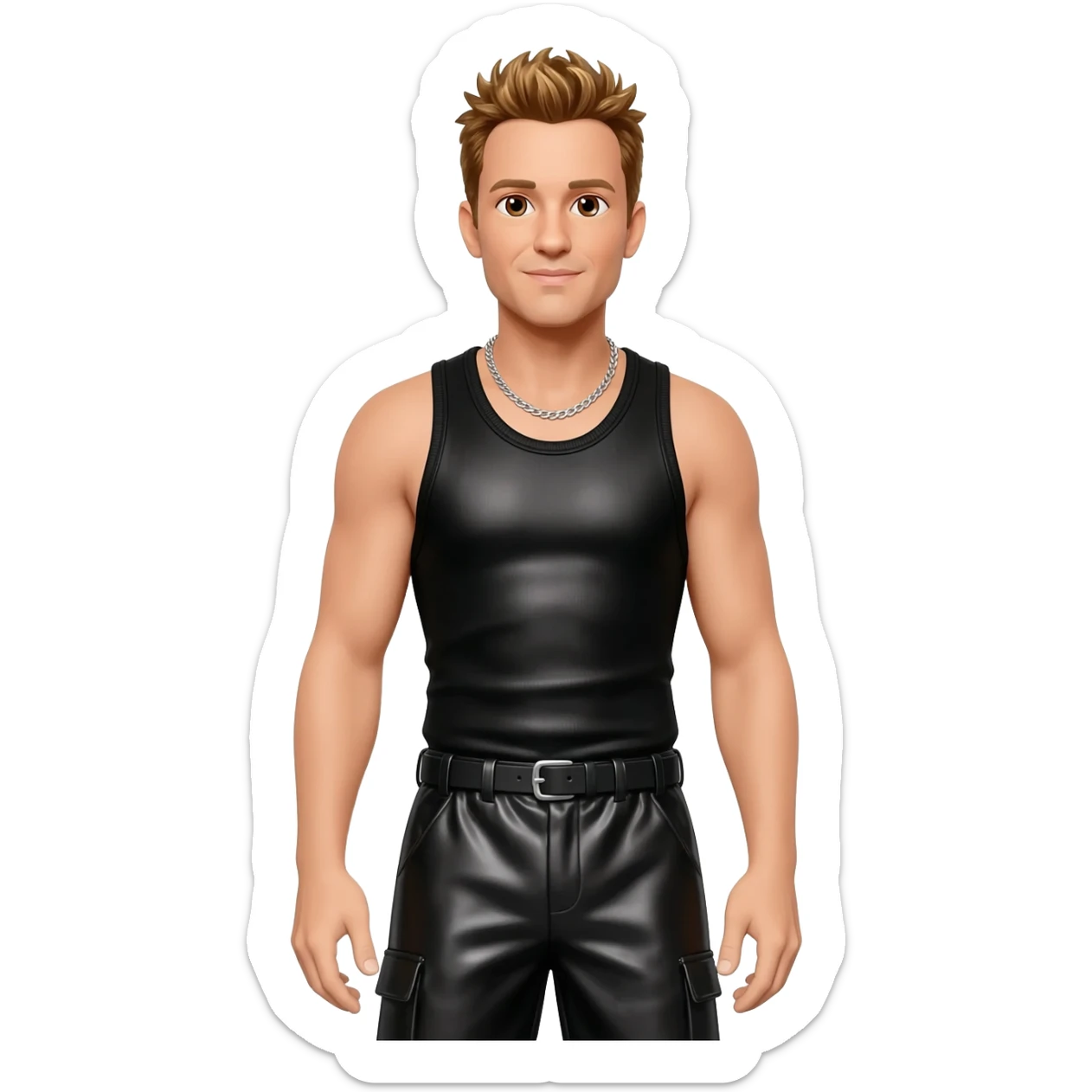 Donnie Wahlberg from NKOTB with brown eyes, golden brown hair, black metallic tank top, black metallic baggy pants, silver necklace sticker