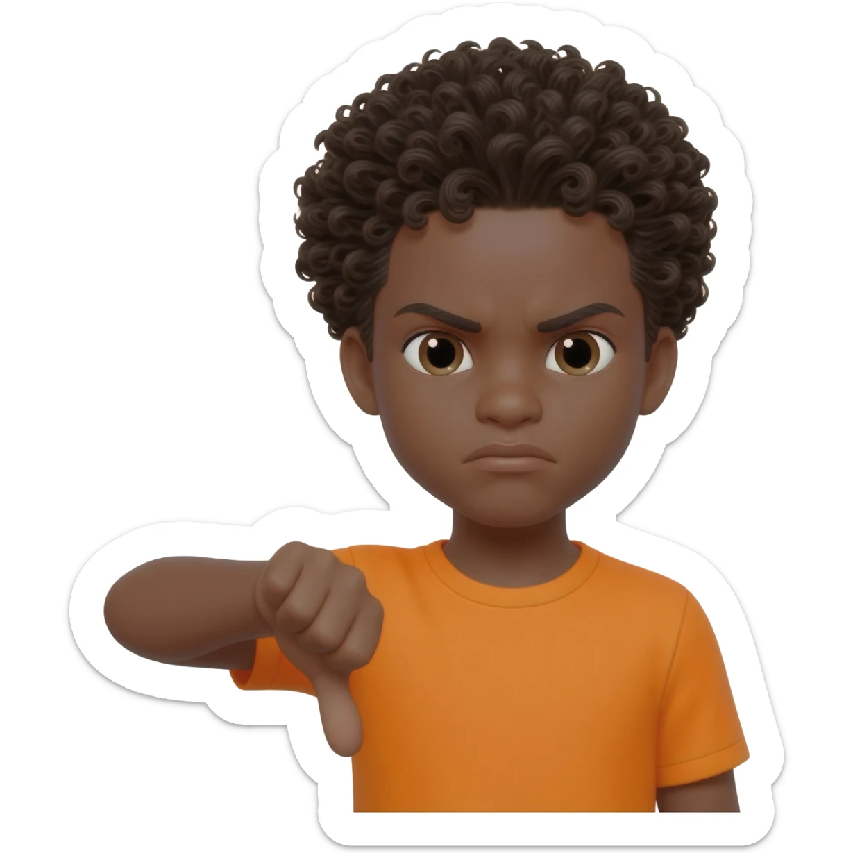 black boy curly hair orange shirt thumbs down not happy sticker