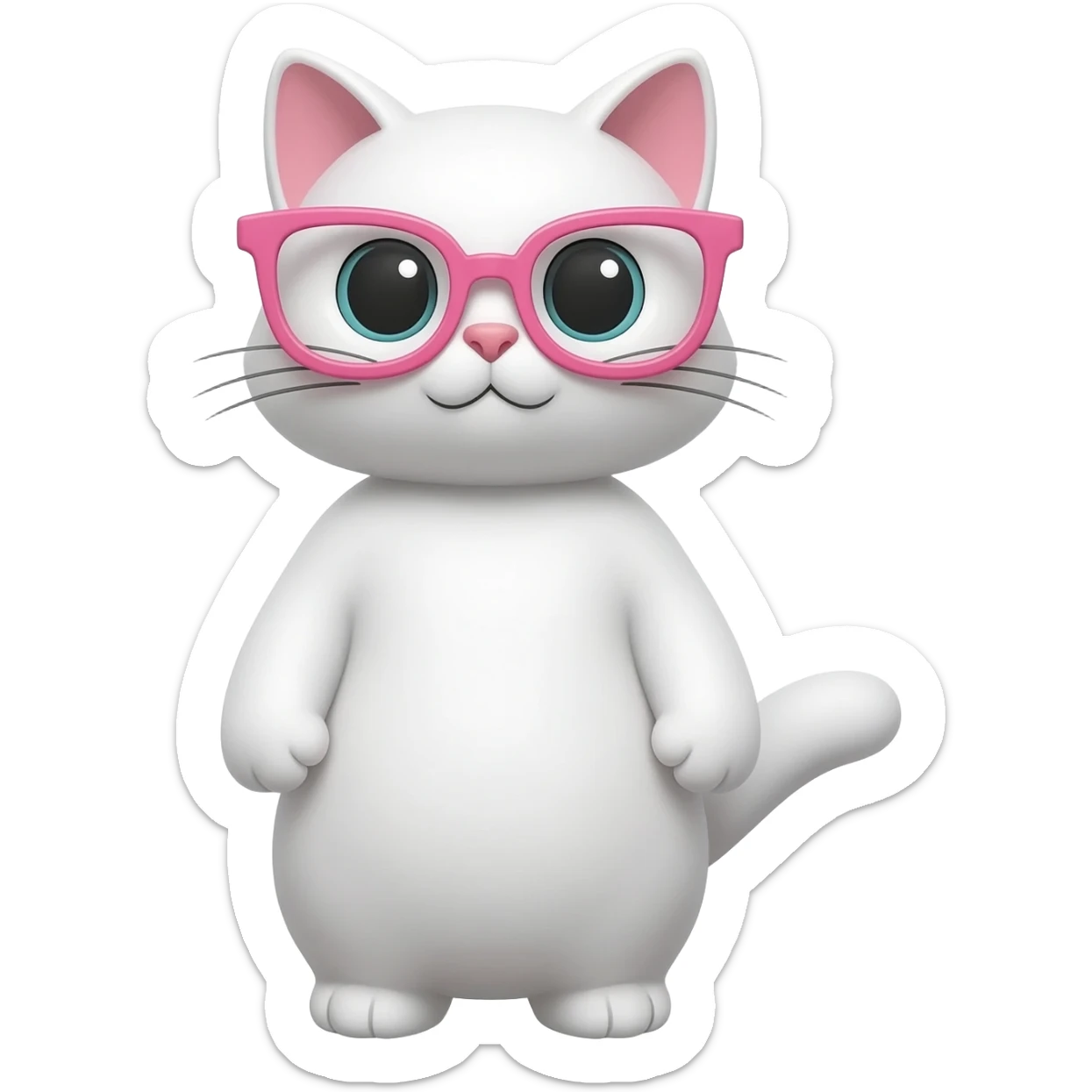 white cat wearing pink glasses sticker
