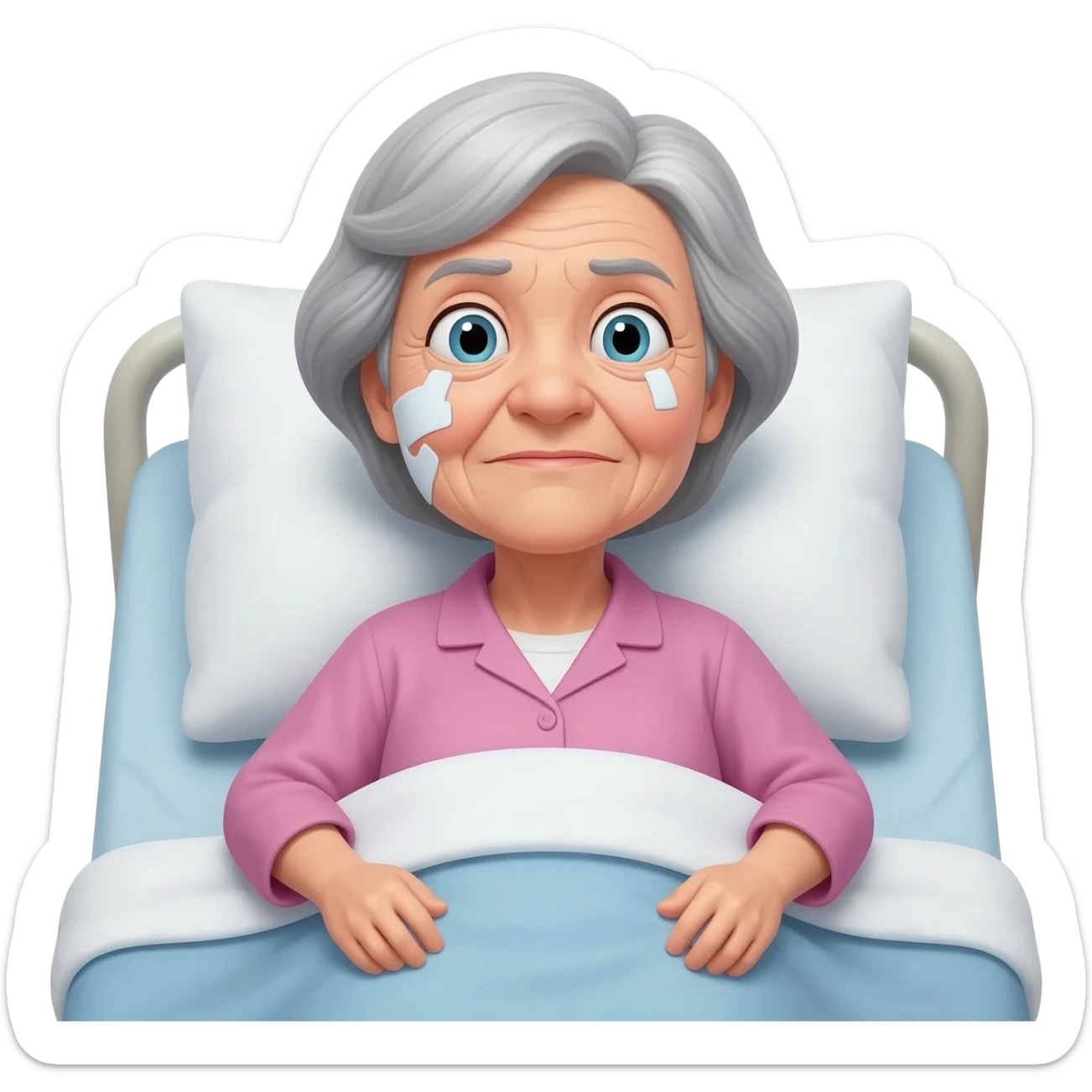 Senior woman sick in bed in funny position sticker