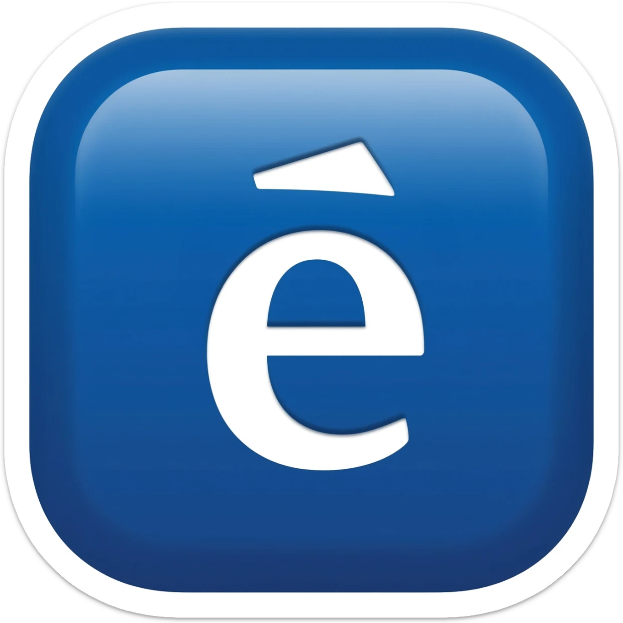 "3D premium,3D rounded-square icon in strong bleu with a beveled edge, bold serif white letter 'é'centered, strong specular highlights, inner glow, 1024x1024, png" sticker