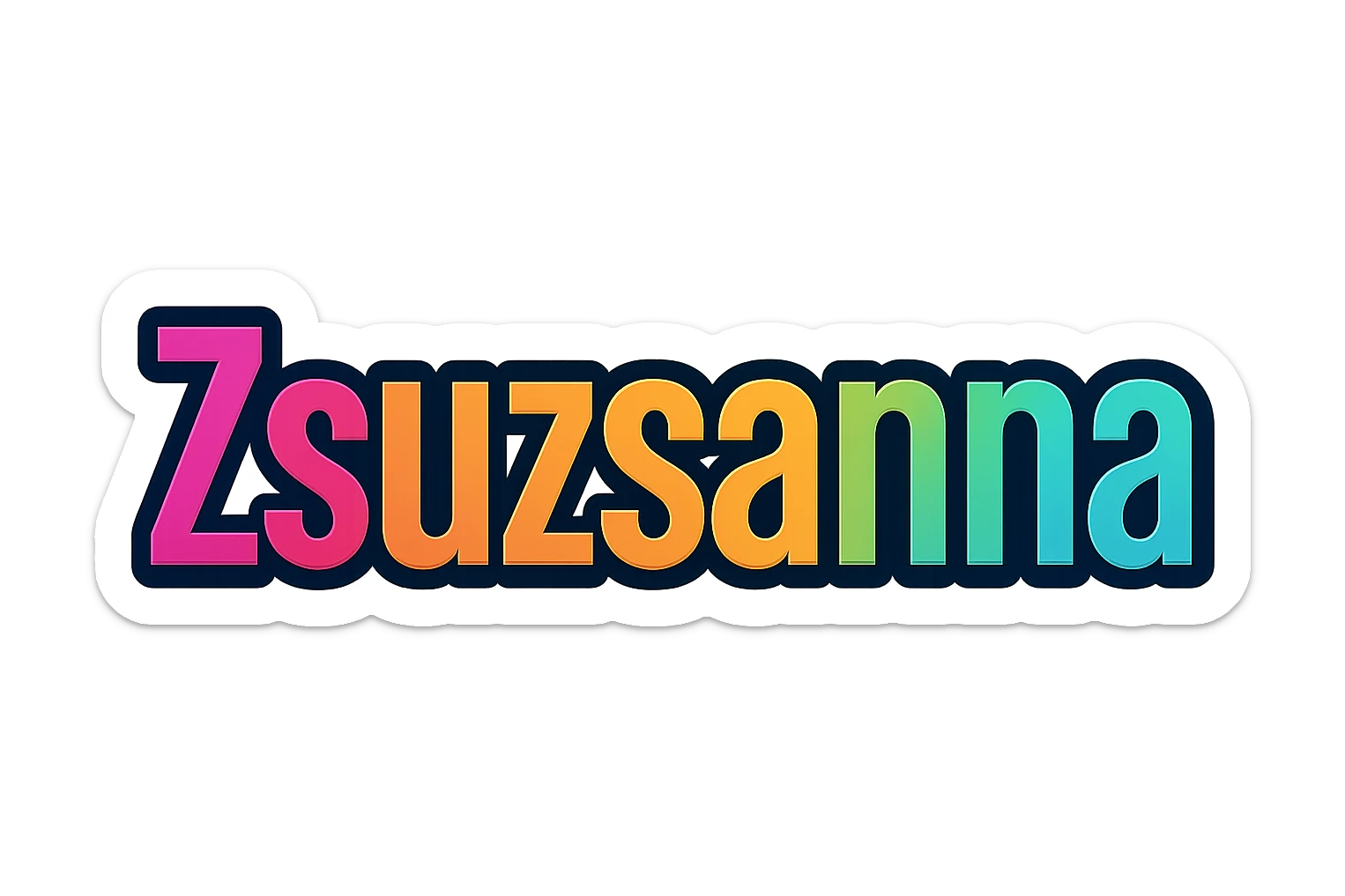 The name Zsuzsanna in a modern, colorful gradient font with a dark outline, transparent background, styled like the sample images. sticker