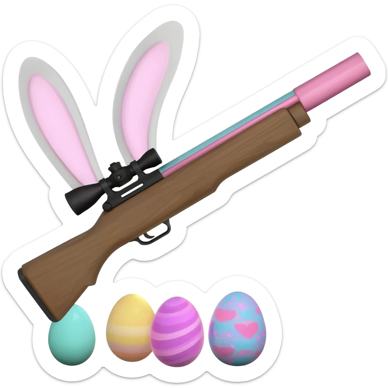 easter theme sniper rifle like with bunny ears and eggs and pink sticker