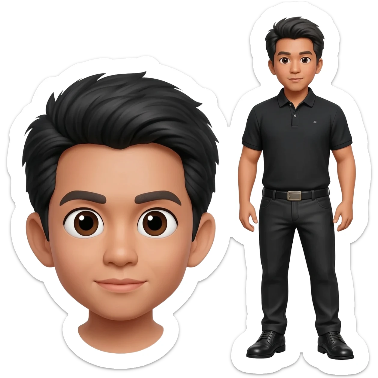 Filipino man black polo shirt and black pants and leather shoes  sticker