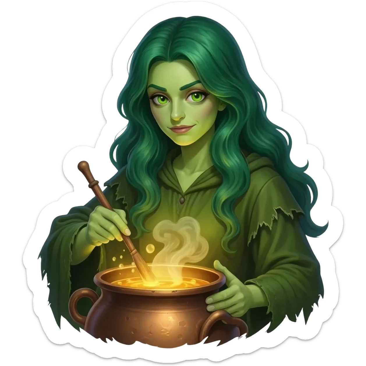 green witch cooking potion sticker