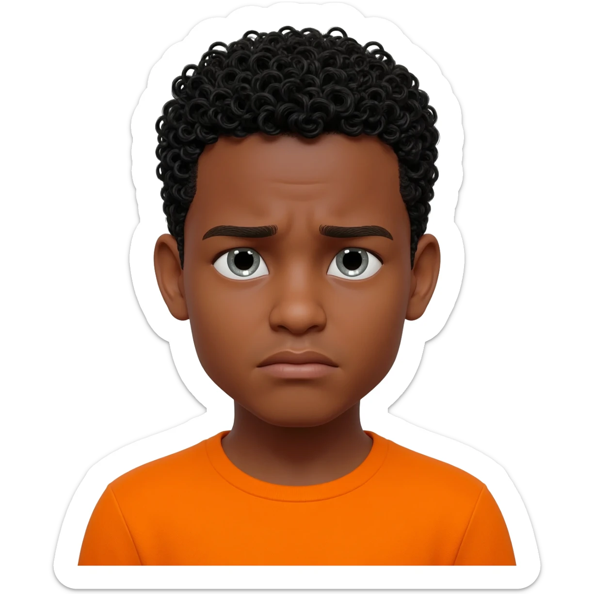 black boy curly hair orange shirt overwhelmed sticker