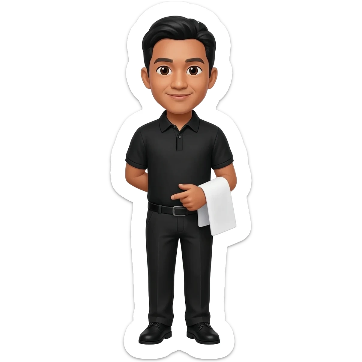 Filipino man black polo shirt and black pants and shoes event marshal sticker