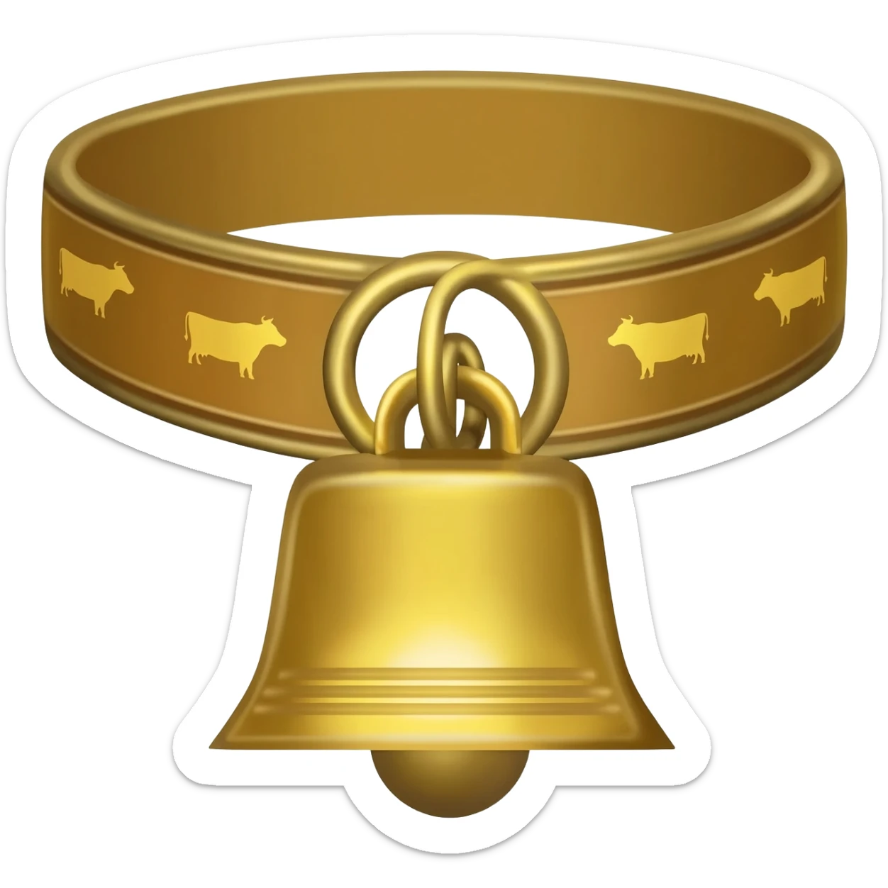 plain gold cowbell on a collar with cow pattern sticker