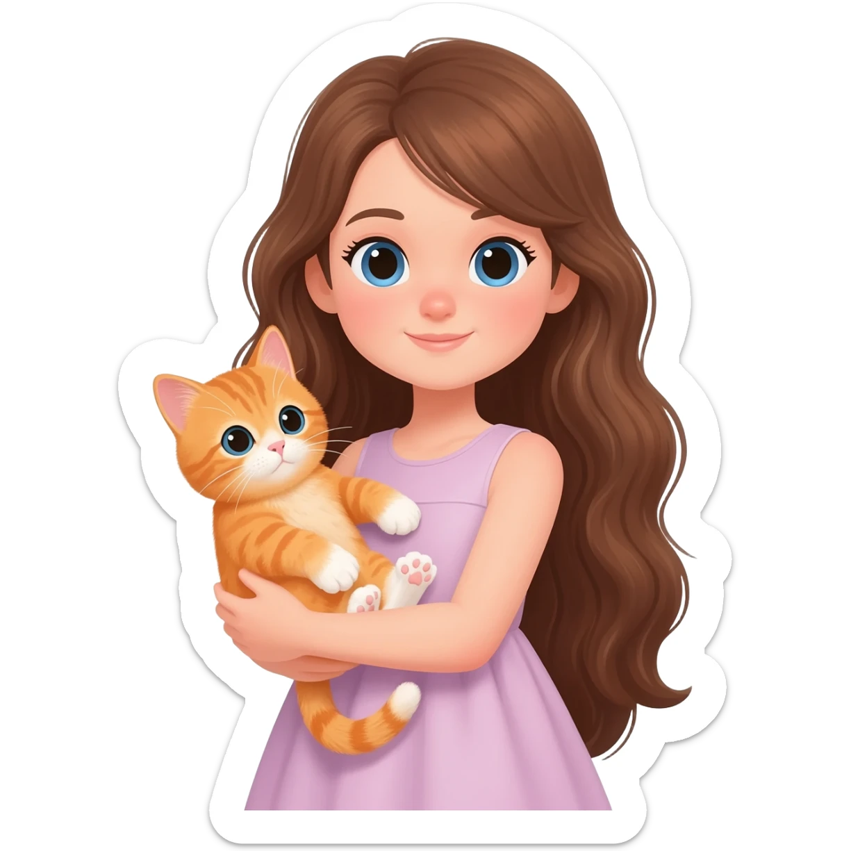 british Baby cat orange with girl long brown hair sticker