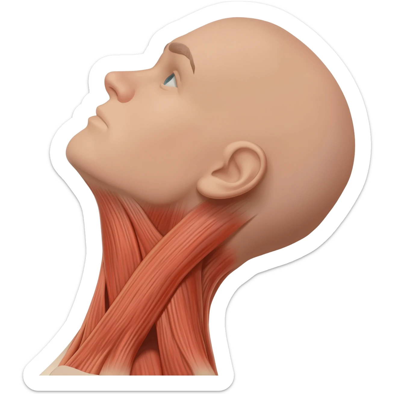 neck outstretched with visible adams apple only. make adams apple very defined and make the neck leaning fuly aback to show off all the fibers in the neck sticker