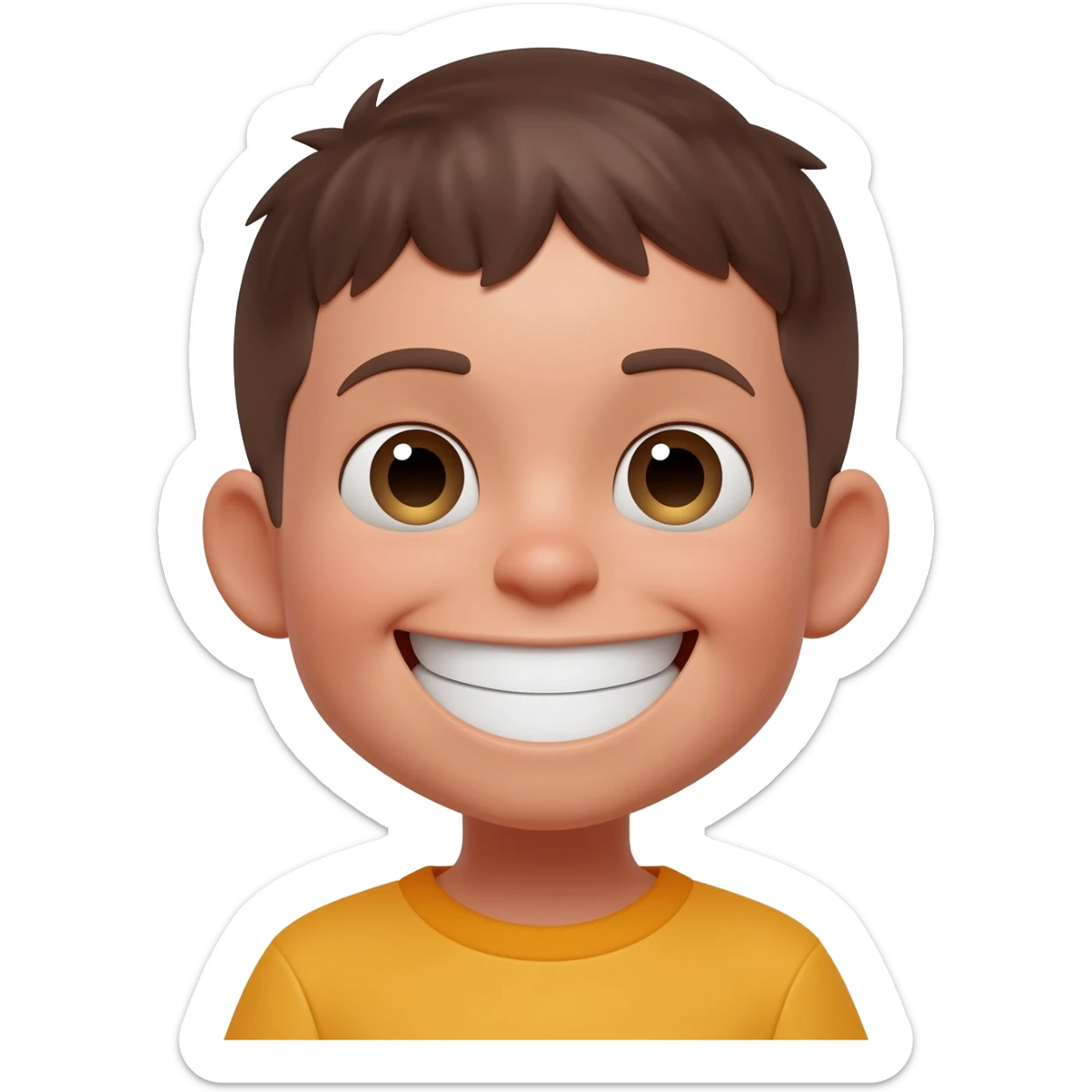 A boy with a big giant smile sticker