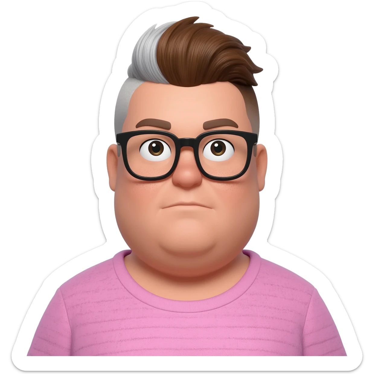 fat queer gender expansive lightskinned person assigned female at birth with short brown and silver mullet and bold glasses sticker