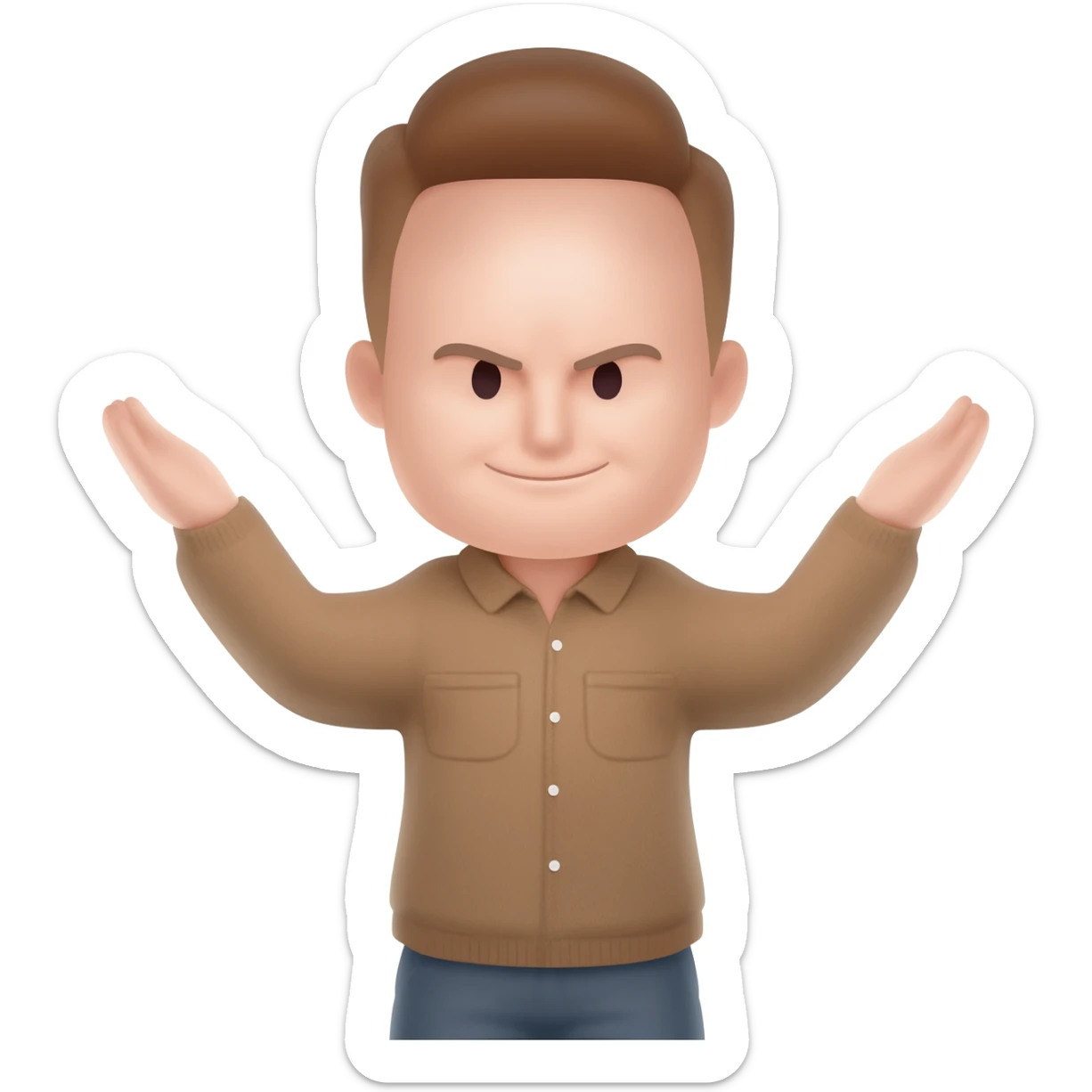 Arrogant prideful expression with a distinct, universally recognized, nonverbal display characterized by a small smile, slight backward head tilt, expanded chest, and arms on hips or raised. sticker