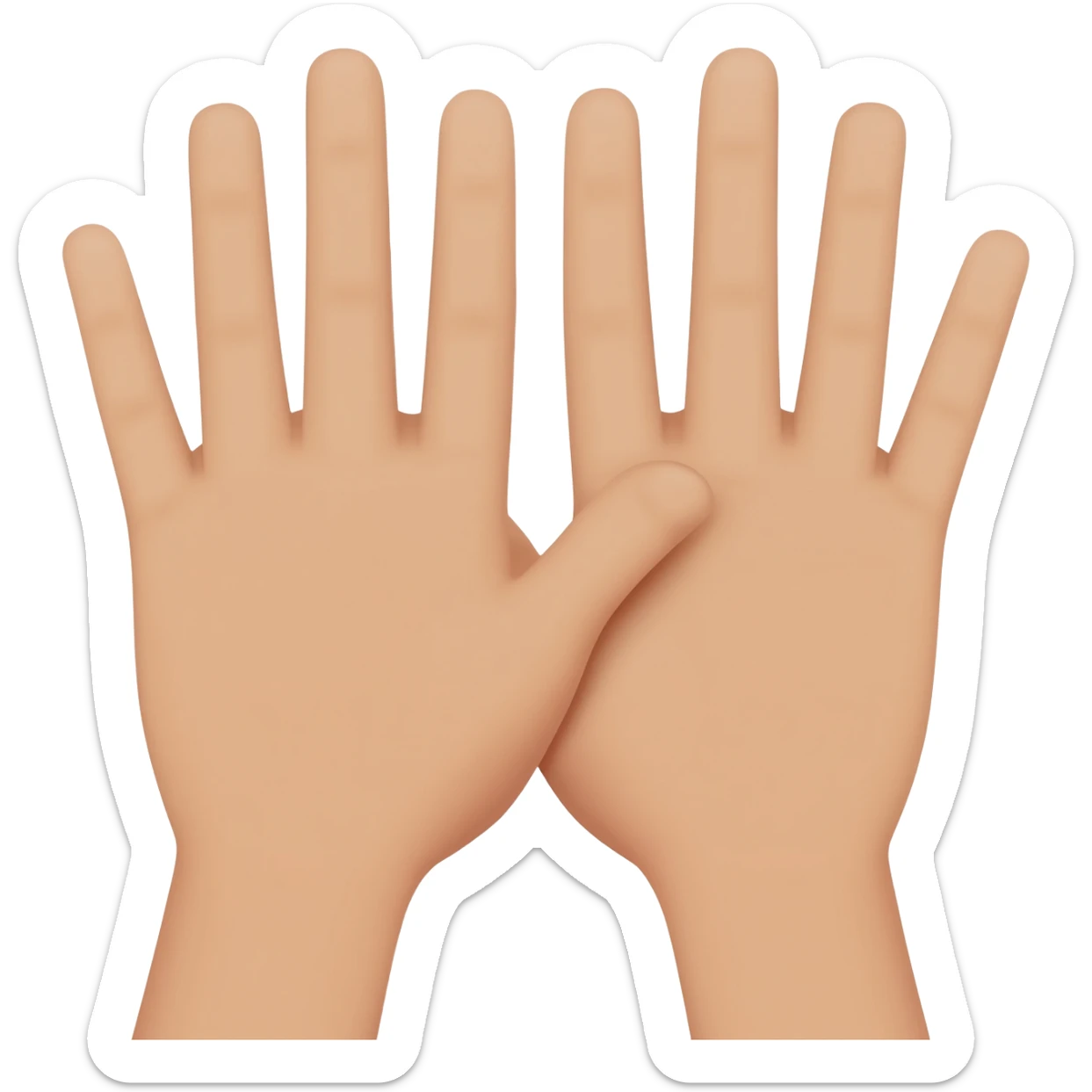 juste deux mains dont ont voit la paume de main , les deux maisn sont collées et seulement l'auriculaire et l'anulaire sont baissés , les autres sont levés sticker