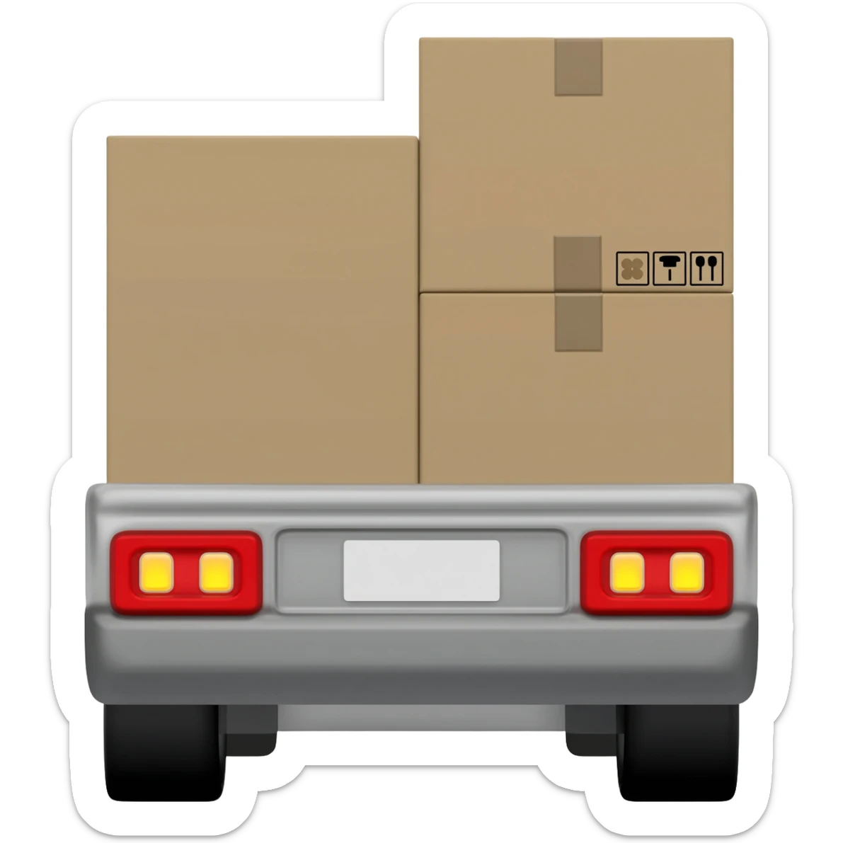 A truck with 3 cardboard boxes loaded on the back sticker