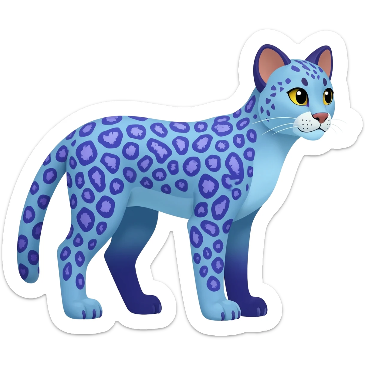 Colorful bluish cute adorable tropical exotic fruity blueberry-themed rosy Caracal-Cheetah-Serval-Snow-Leopard-Trico-Sergal-Vernid-fusion-hybrid-animal-creature, full body, with tribal markings sticker