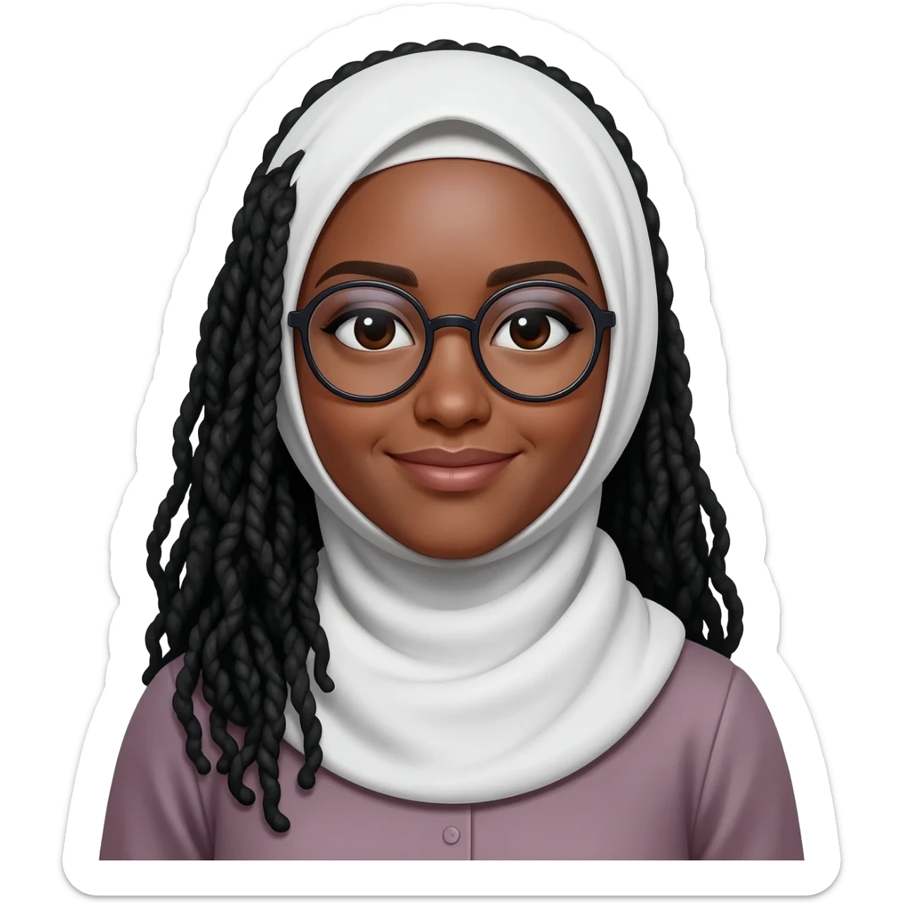 Light skinned Muslim woman w  glasses and locs sticker
