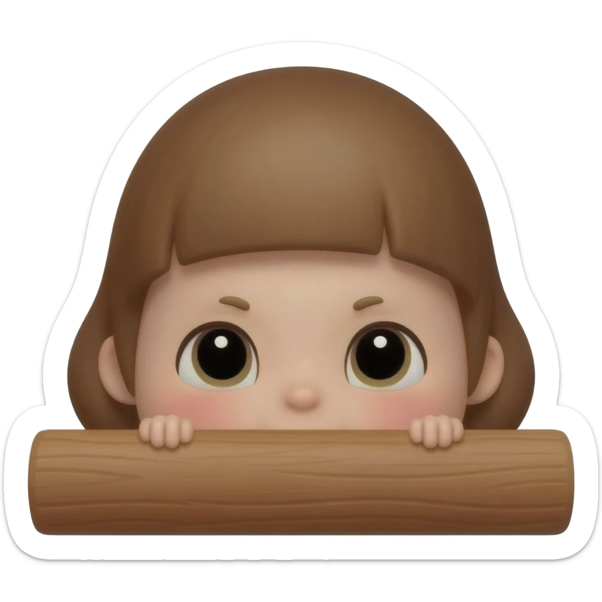 emoji face with Innocent eyes while hiding behind a pole and peeking its head out sticker