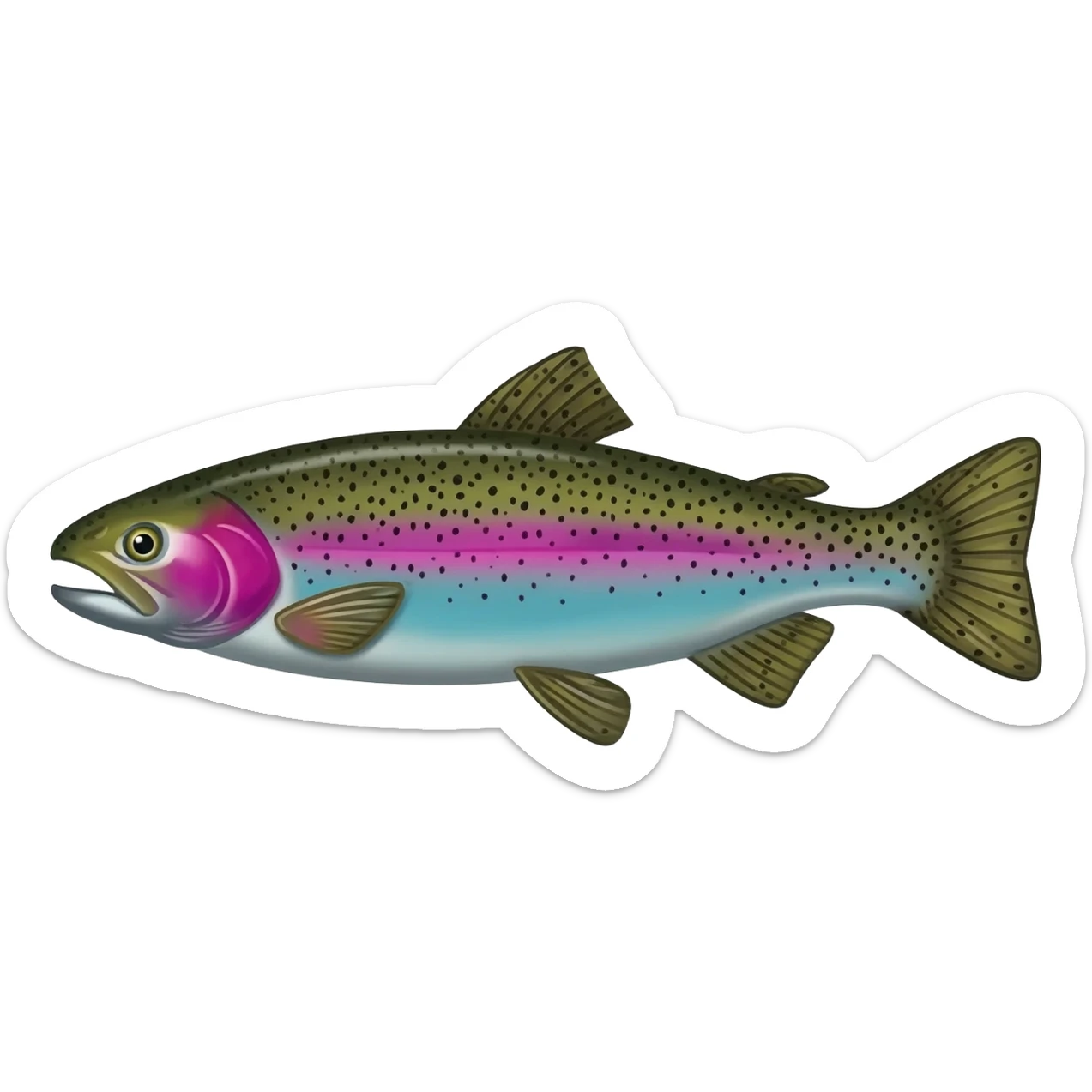 realistic rainbow trout fish bright purple blue green yellow white with black speckles sticker