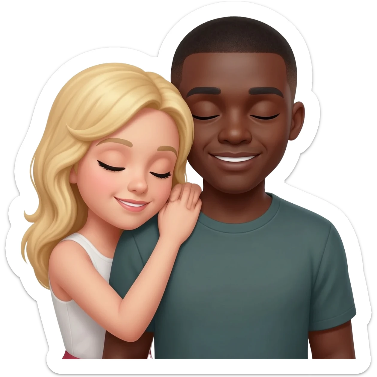 Blonde woman snuggling with Black man with shaved head sticker