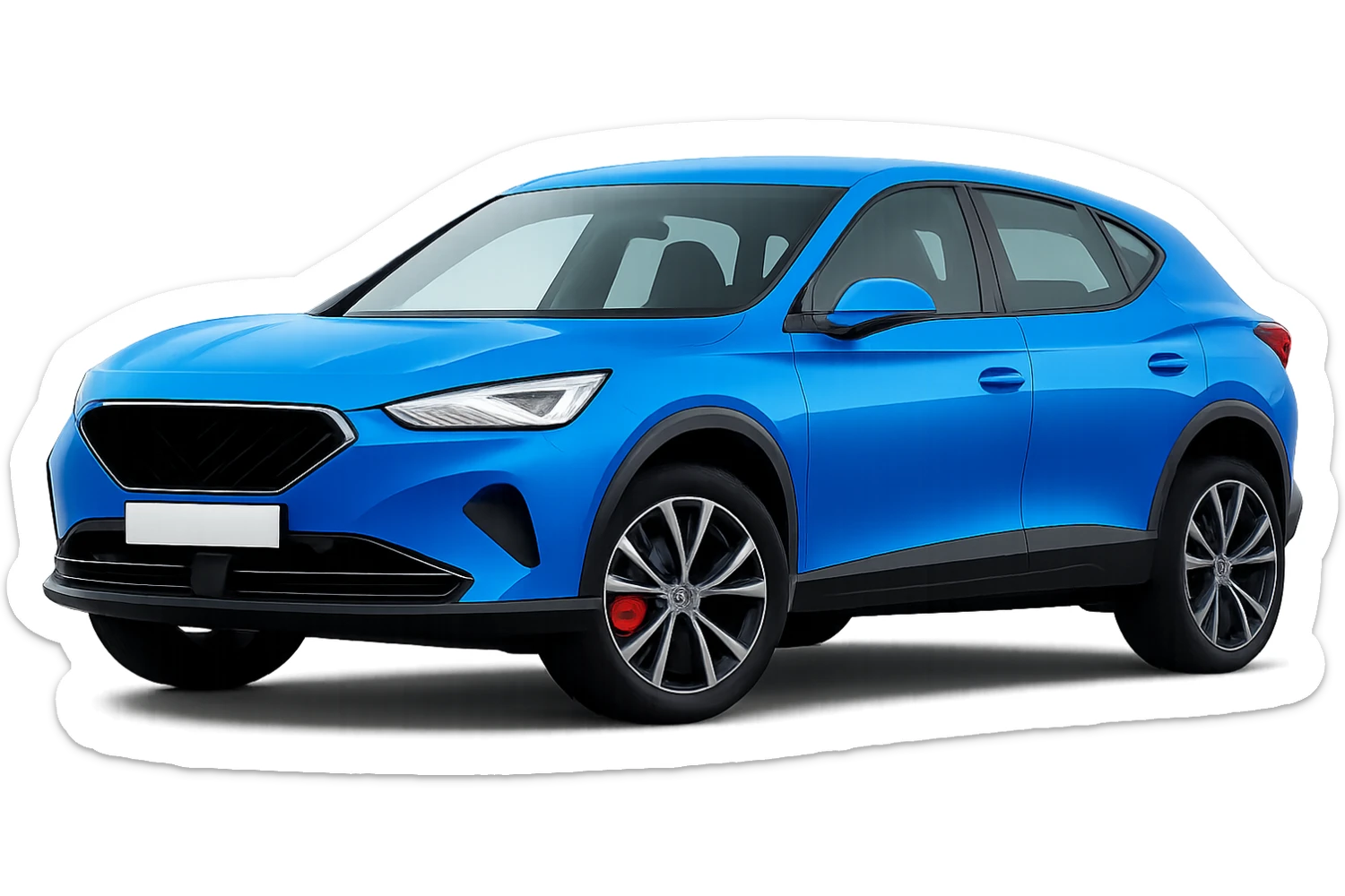 Make the bright navy blue car color 15% brighter, keeping it vivid and rich. Maintain the background transparent and the logo removed. Preserve all original details and style exactly as in the reference image. sticker