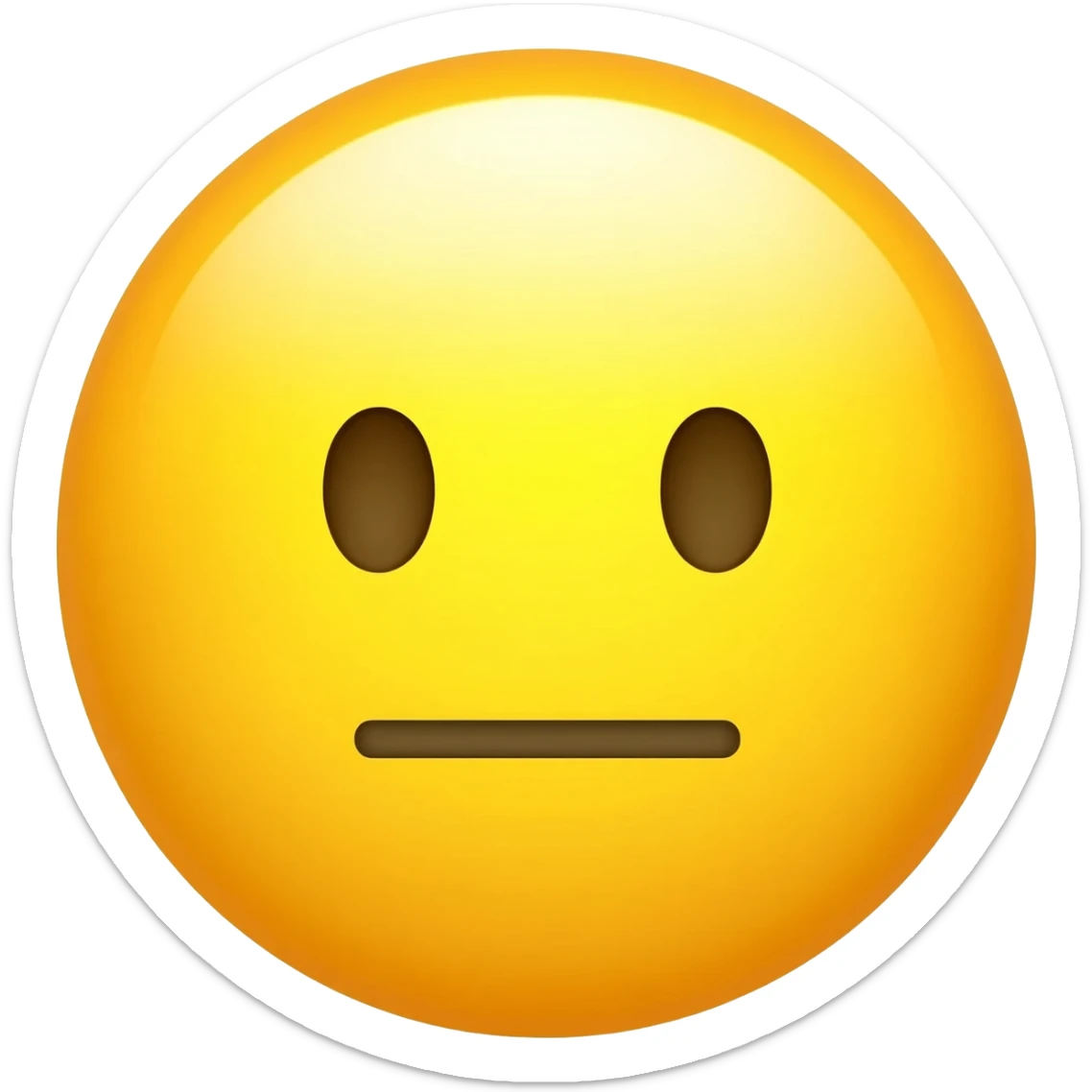 Yellow circle with no eyebrows and nose and the face feeling is neutral and the mouth is neutral its not smiling or frowning it looks like this symbol "—" sticker