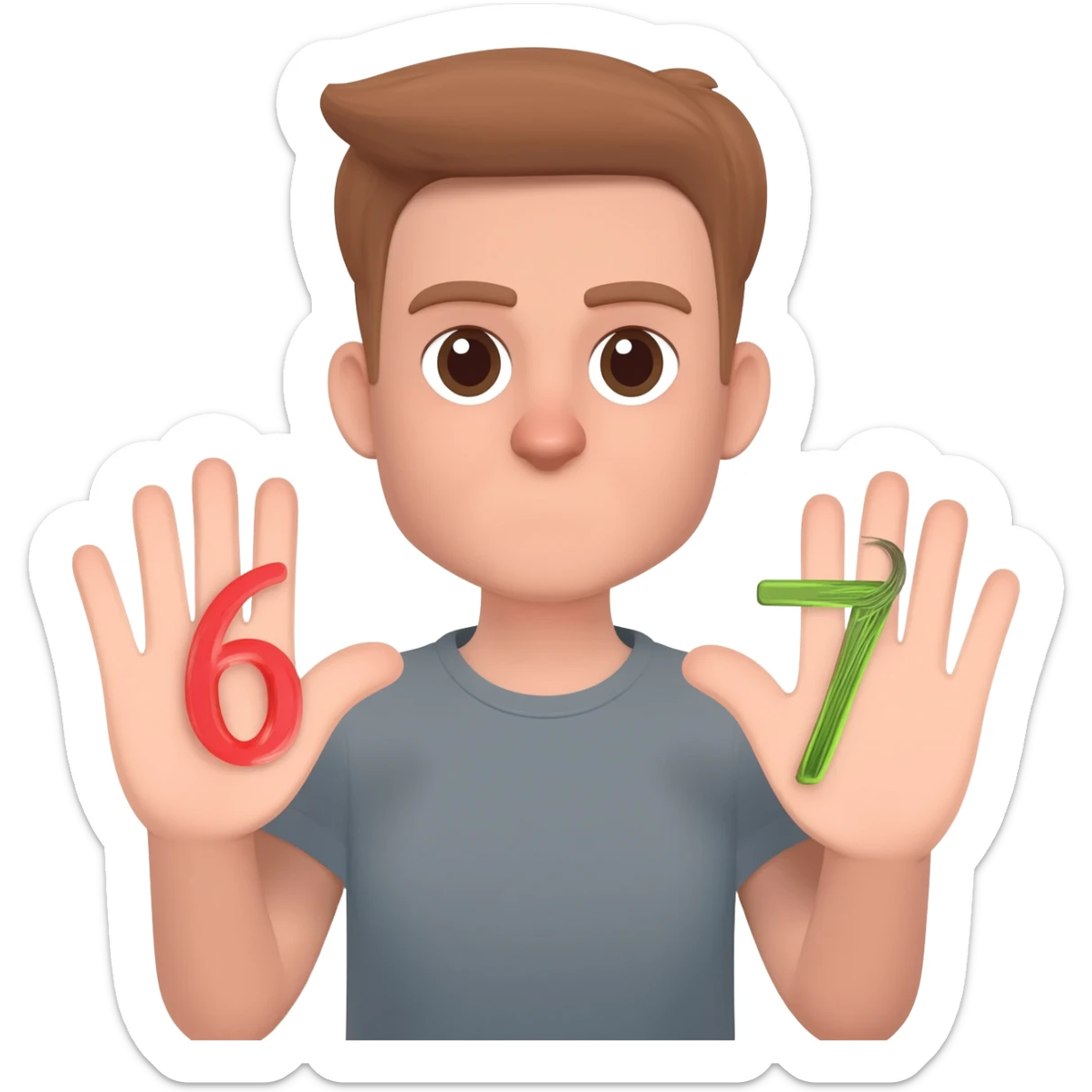 A 67 meme emoji  the left hand the 6 and the right 7 and another hair sticker
