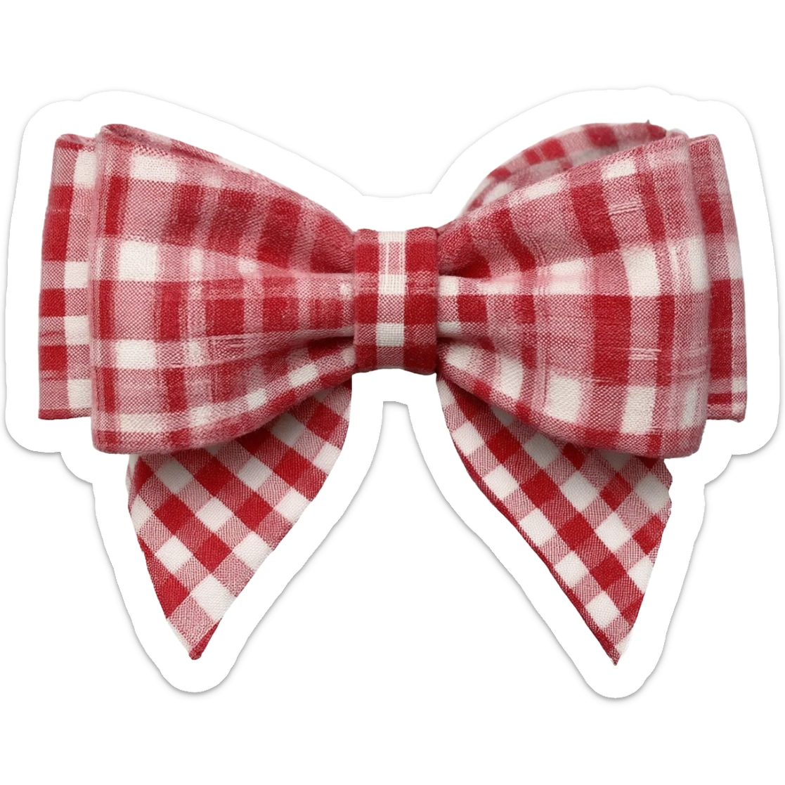 Red and off white and pale pink cottagecore Gingham plaid print, 3D rendering Fabric bow, isolated, hyperrealistic. 4k hd, 600 dpi, professional quality  sticker