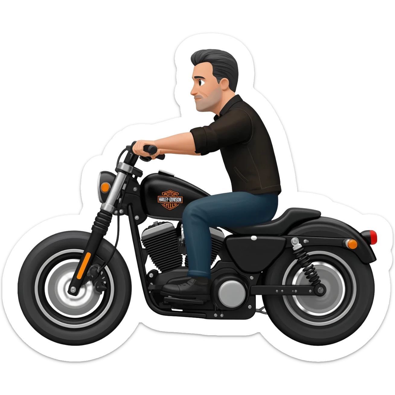 Black and Gray haired white guy riding Harley Davidson on angle sticker