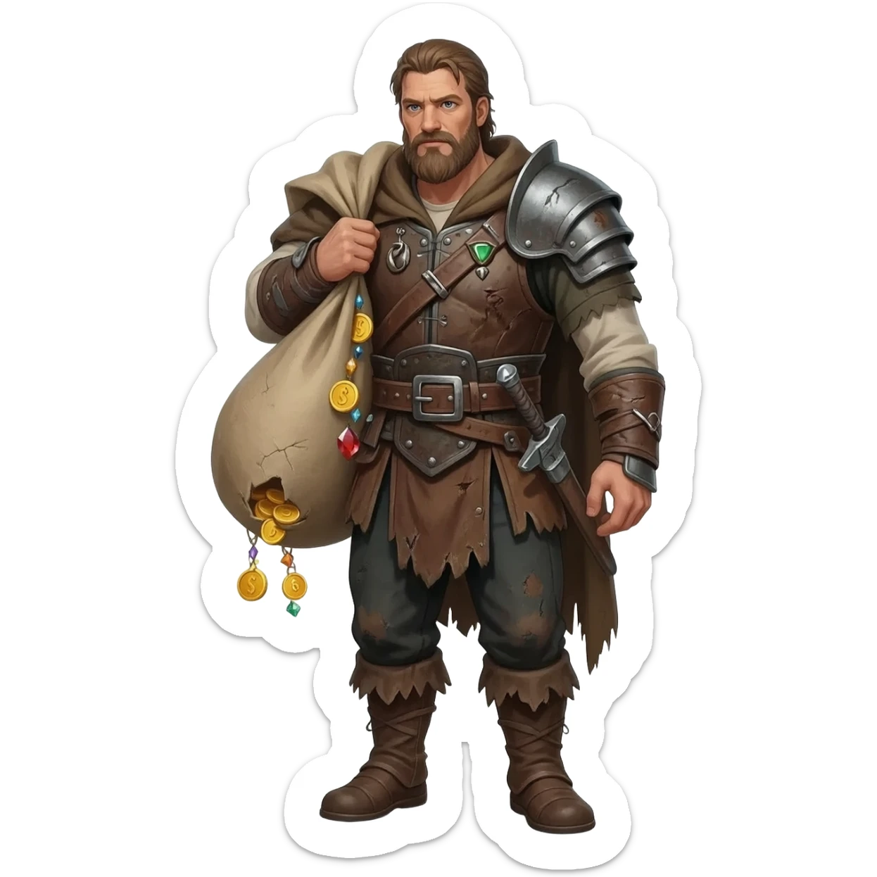  парень несет мешок с драгоценносями за спиной во весь рост  sticker