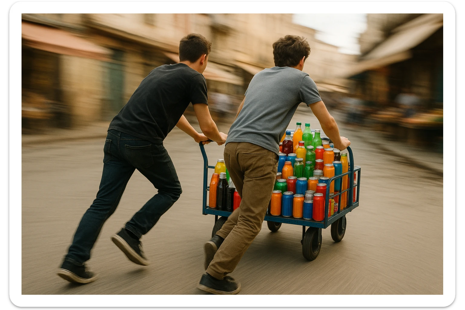 yoshroq aka-uka ichimlik ortilgan aravani olib qochishyapti orqa tarafdan rakurs yuzi ko'rinmasin sticker