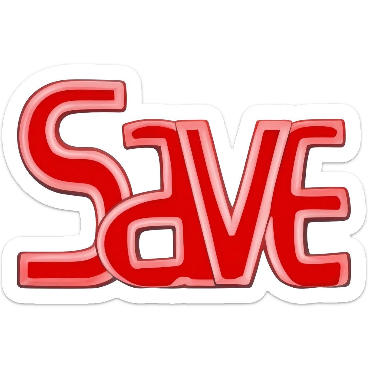 Bubble letters in red color and outlined in black, word Save sticker