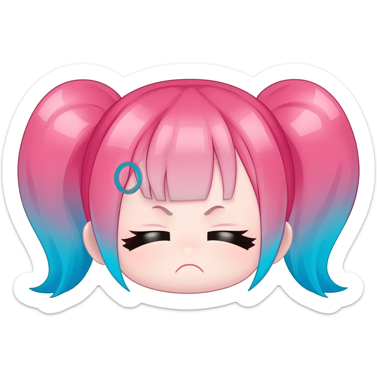 cute anime girl chibi, pink and blue twin tails, lewd expression sticker