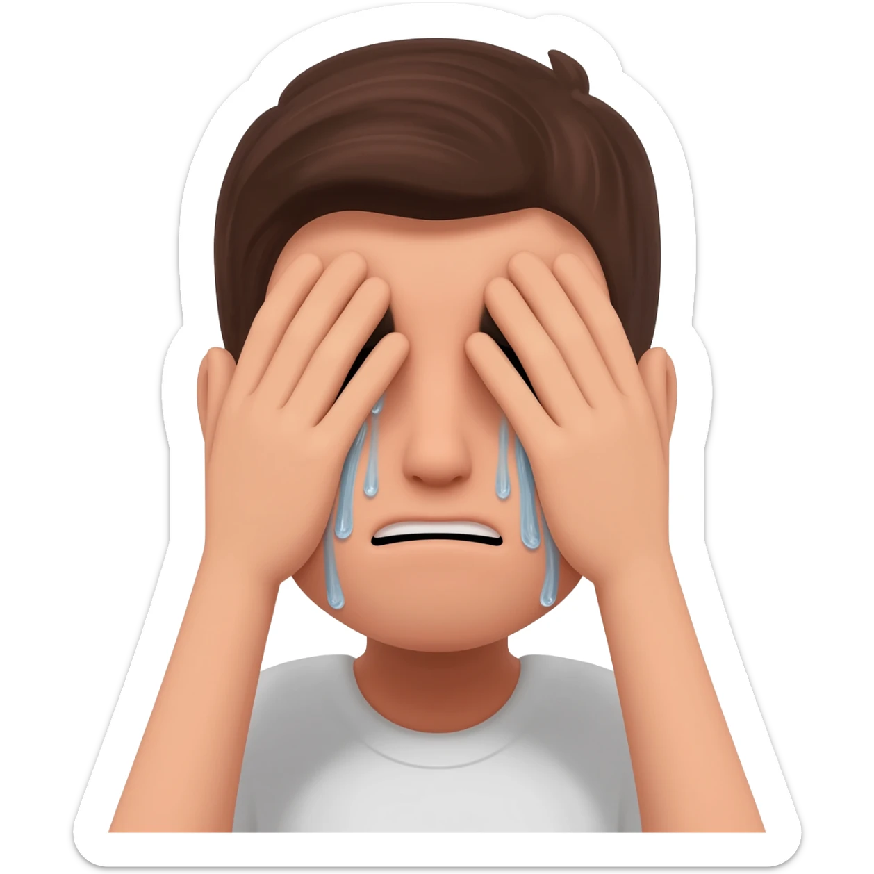 Fais un émoji qui pleure en faisant le signe de pleur avec les mains sticker