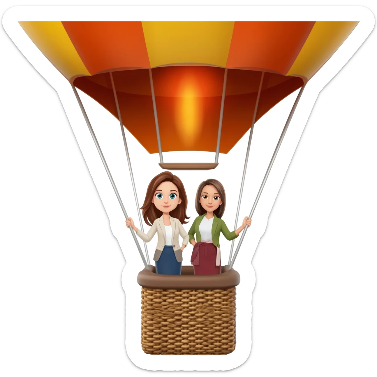two female startup founders in a hot air balloon you can see the whole hot air balloon sticker