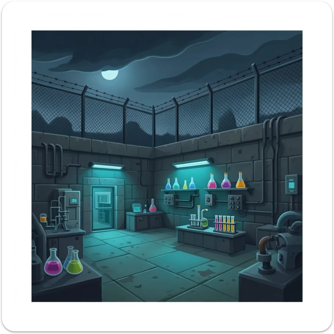 a cross of a concentration camp and a illegal science lab sticker