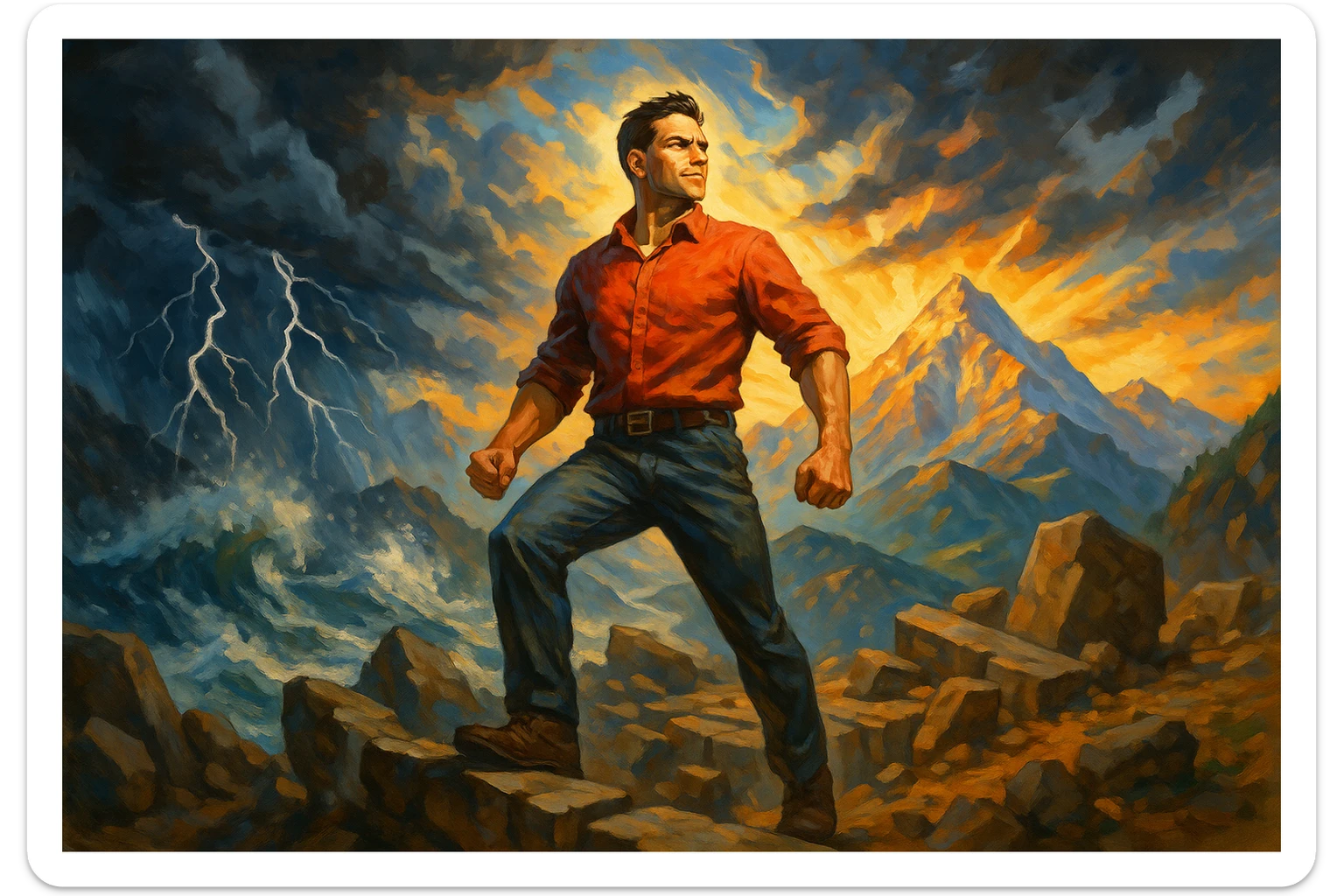 uomo che accoglie le sfide della vita e le supera senza paura sticker