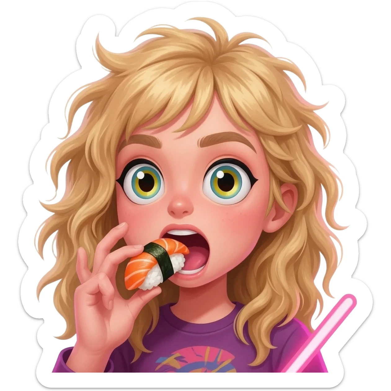 Crazy Blonde girl eating sushi sticker