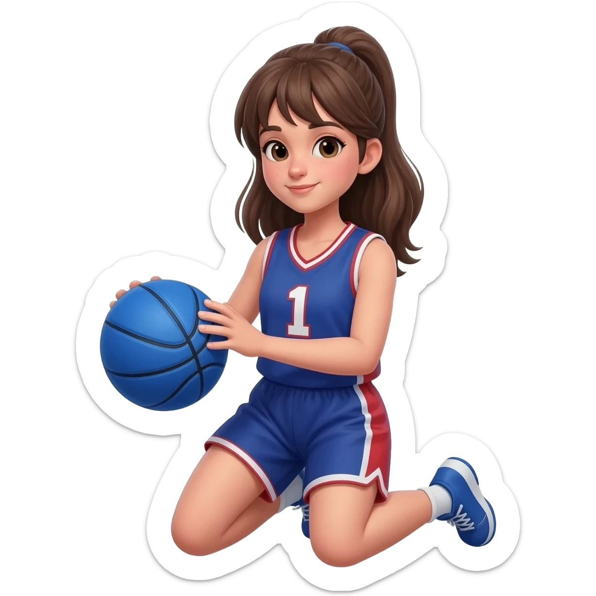 number 1 girl blue basketball kneeling sticker