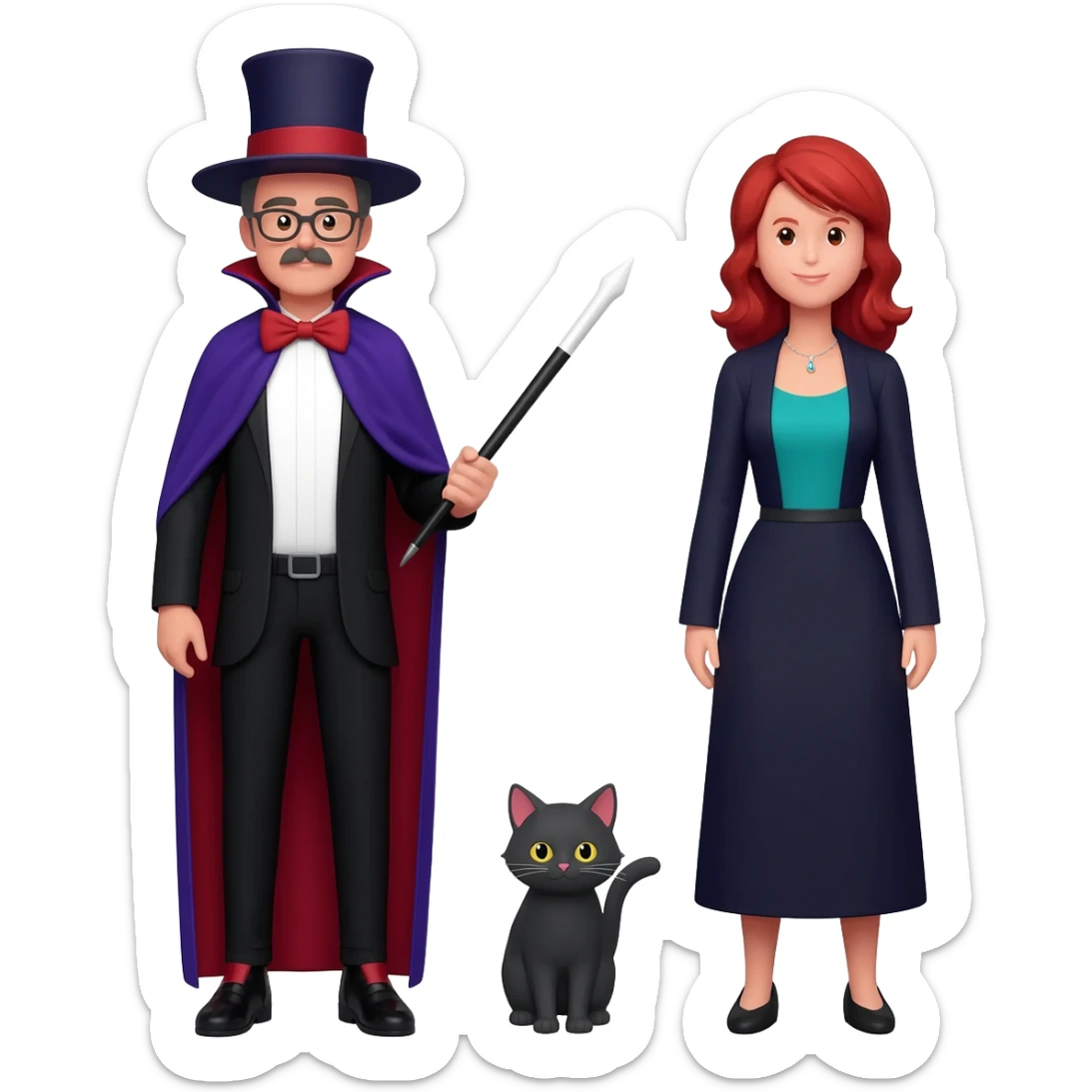 magician couple and their pet cat sticker