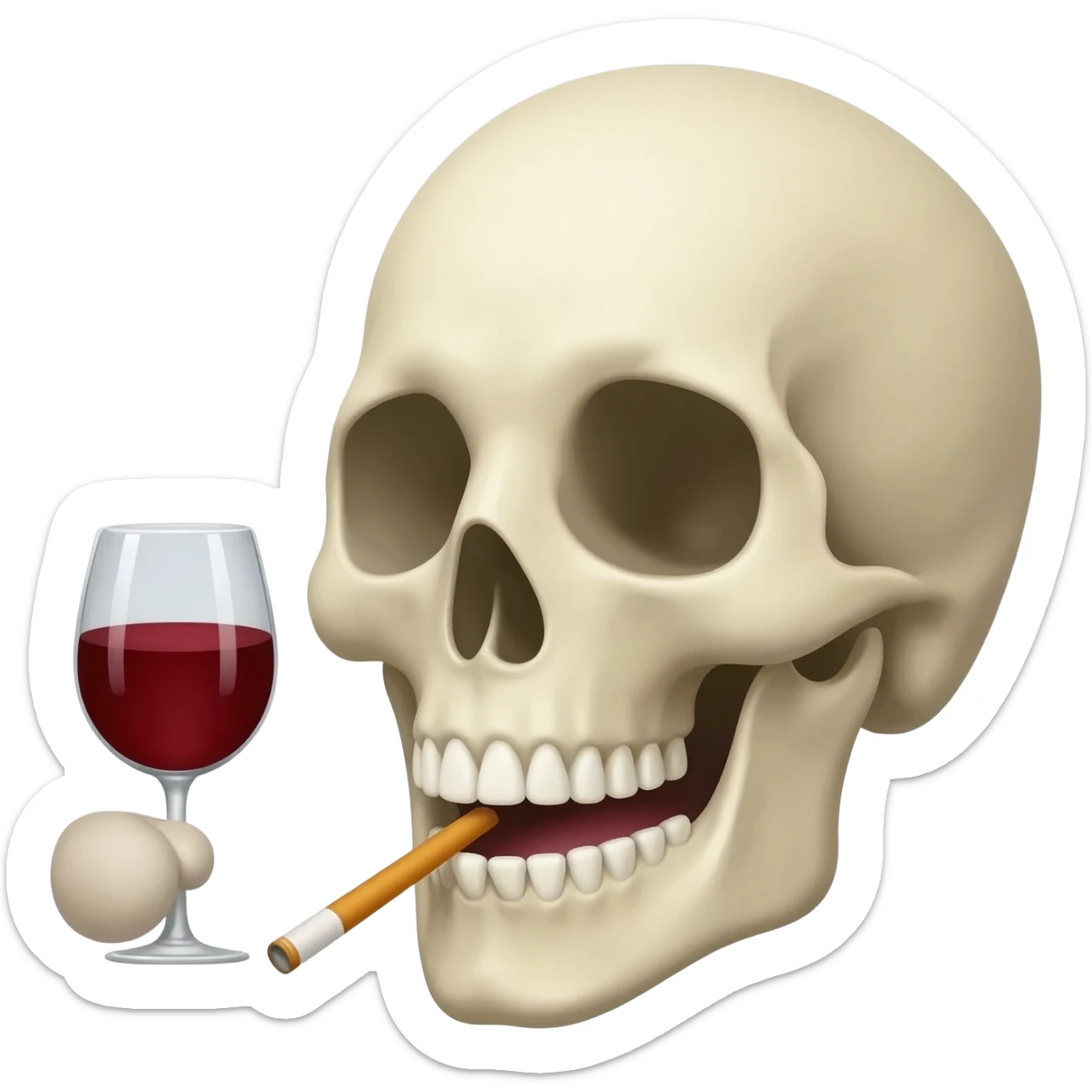 Una calavera de expresión de soltando un facto tomando un copa de vino sticker