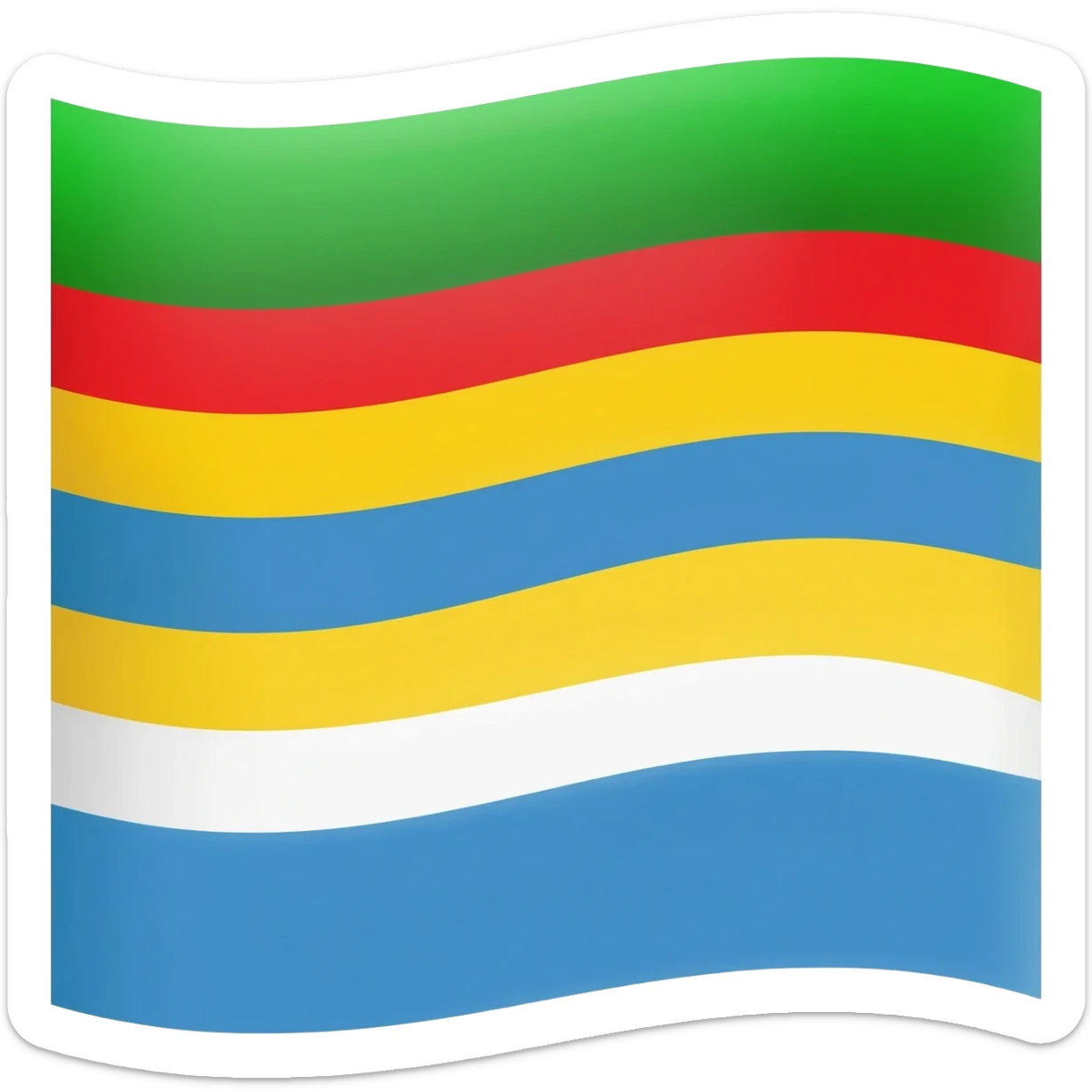 iPhone style emoji flag with five horizontal stripes: green, red, yellow, blue, white. Simple flat colors, clean Apple iOS emoji design. sticker