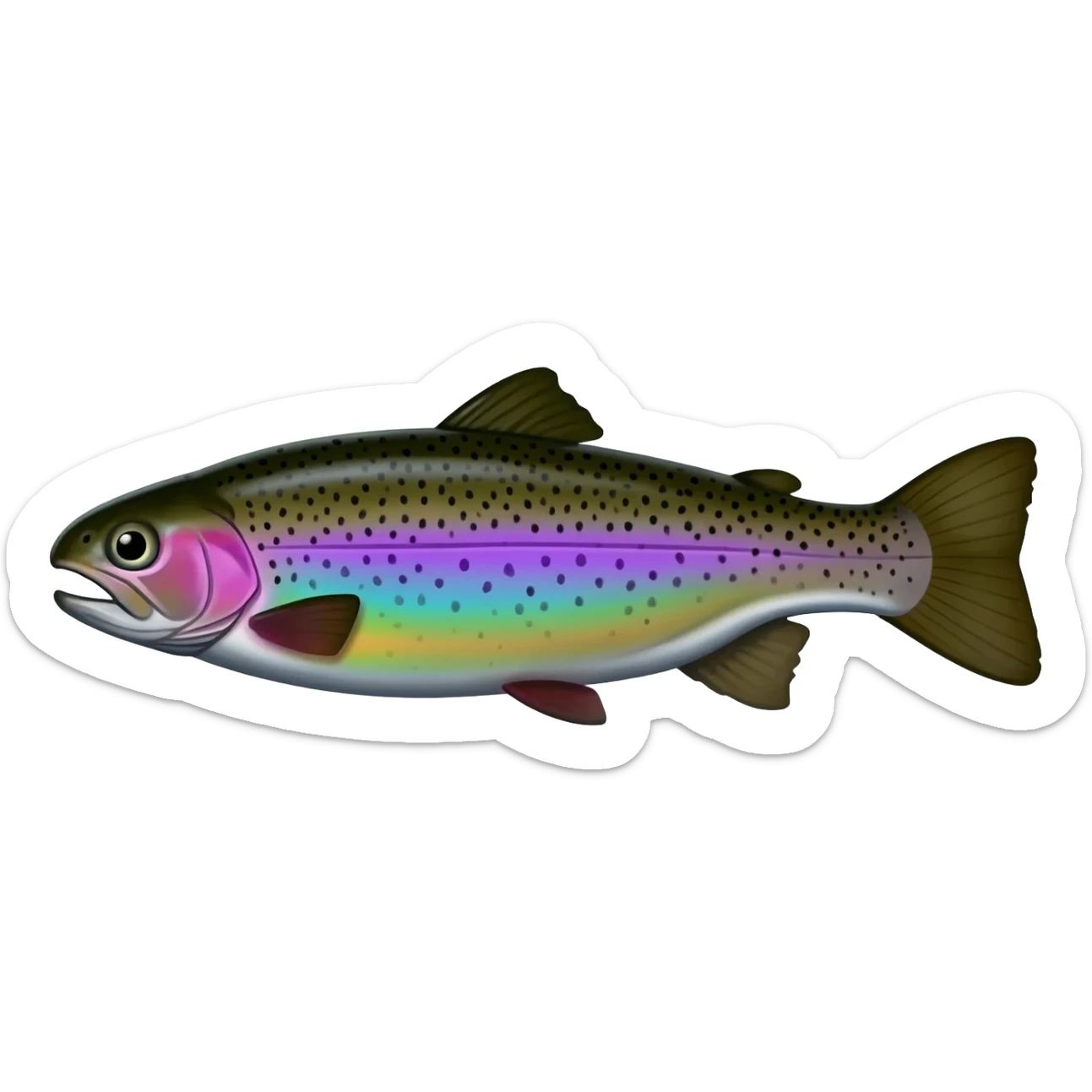 realistic rainbow trout fish bright saturated purple blue green yellow white with scales and black speckles sticker