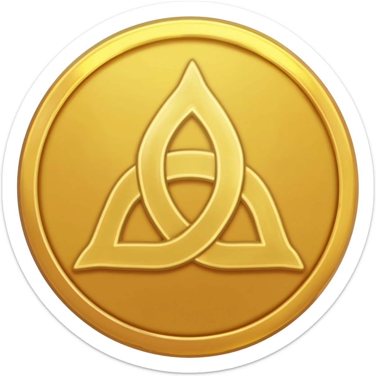 a Mora coin from Genshin Impact; Gold coin with a triquetra and an overlapping triangle on it sticker