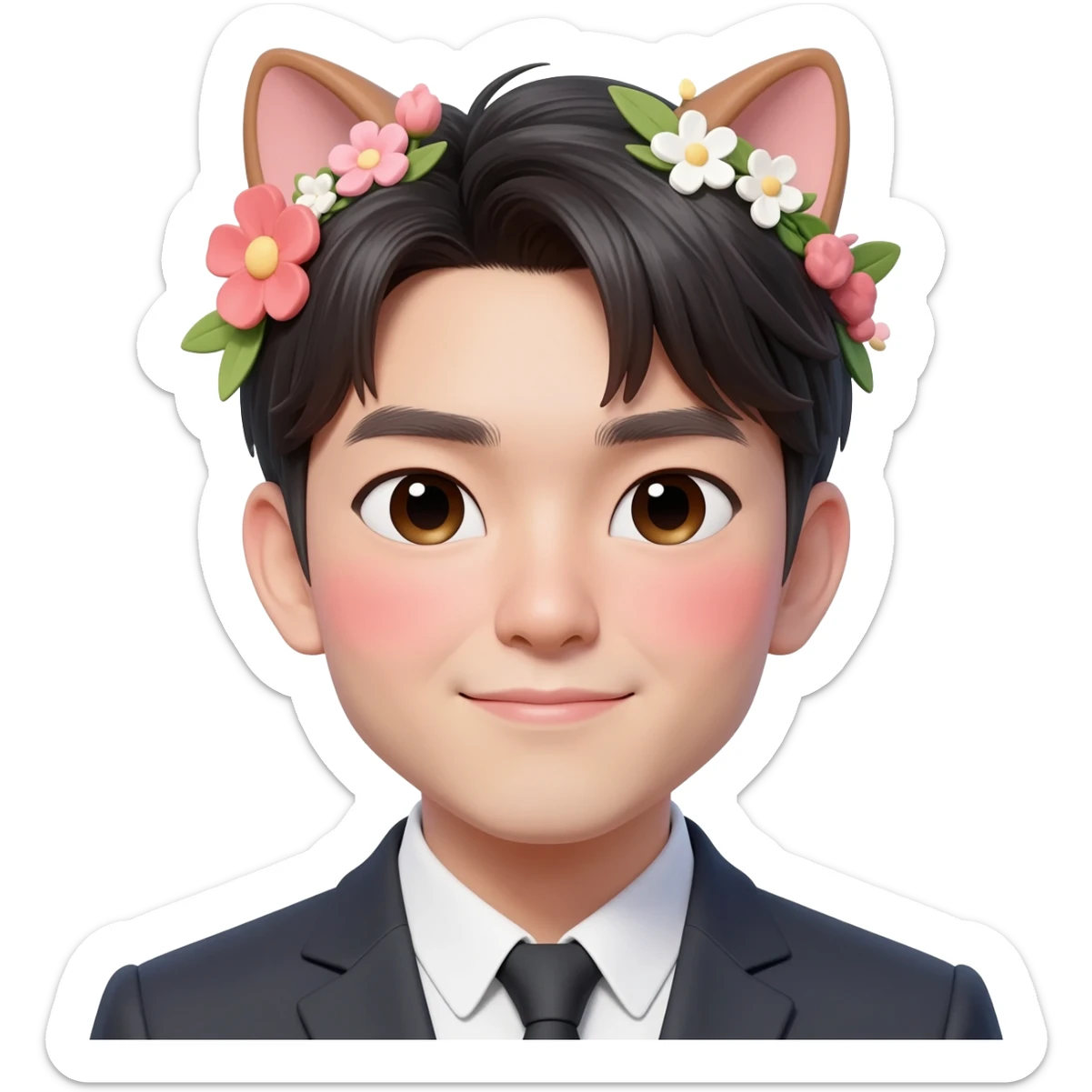 Gorgeous romantic anime style Asian formal modern shojo guy with cat ears and flowers and blushing face aesthetic trending style outside sticker