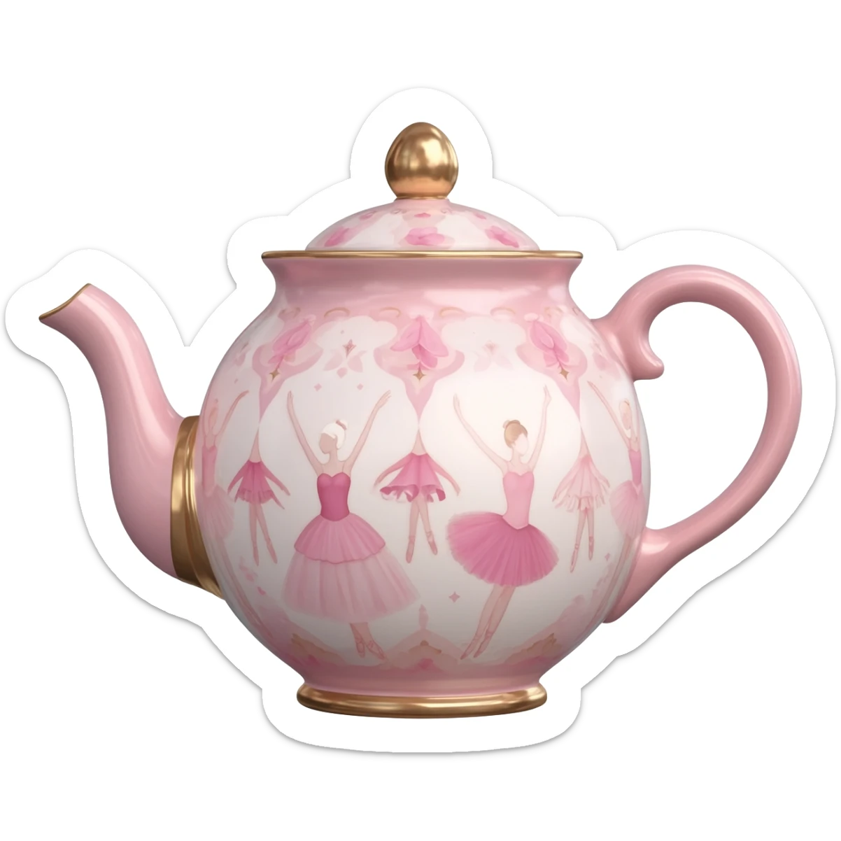 A breathtakingly beautiful highly detailed vintage Tea pot with a balletcore aesthetic pattern in shades of balletcore such as pale, soft pink, blush, rose gold. Pattern to be very feminine looking, 8k, 600 dpi. No emoji icons no emoji faces no human figures  sticker